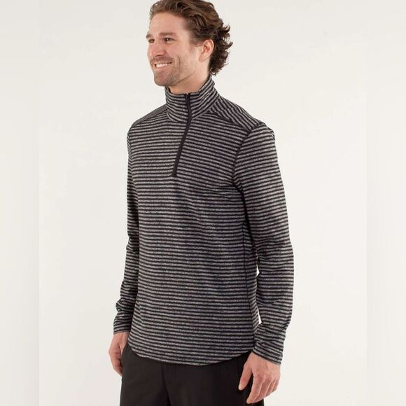 Lululemon Men’s Studio 1/2 Zip Classic Stripe Heathered Black Pullover Small - Picture 3 of 16